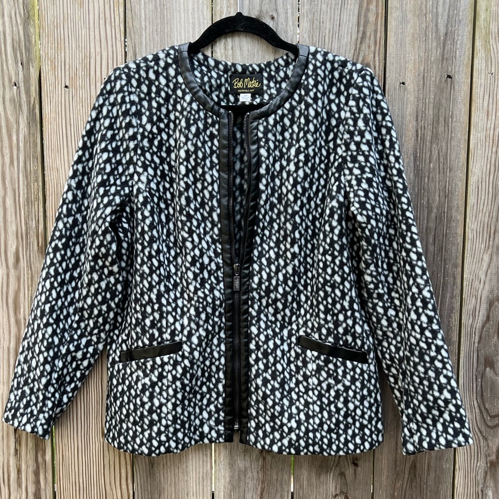 Bob Mackie Black White Art Animal Print Jacket Women’s Medium